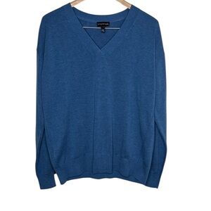 Long Tall Sally Blue V-Neck Button Knit Wool Sweater Women Size S